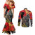 New Zealand and Australia ANZAC Day Couples Matching Mermaid Dress and Long Sleeve Button Shirt Sliver Fern Kakapo With Golden Wattle Kangaroo