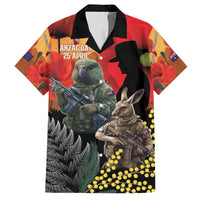 New Zealand and Australia ANZAC Day Family Matching Off The Shoulder Long Sleeve Dress and Hawaiian Shirt Sliver Fern Kakapo With Golden Wattle Kangaroo