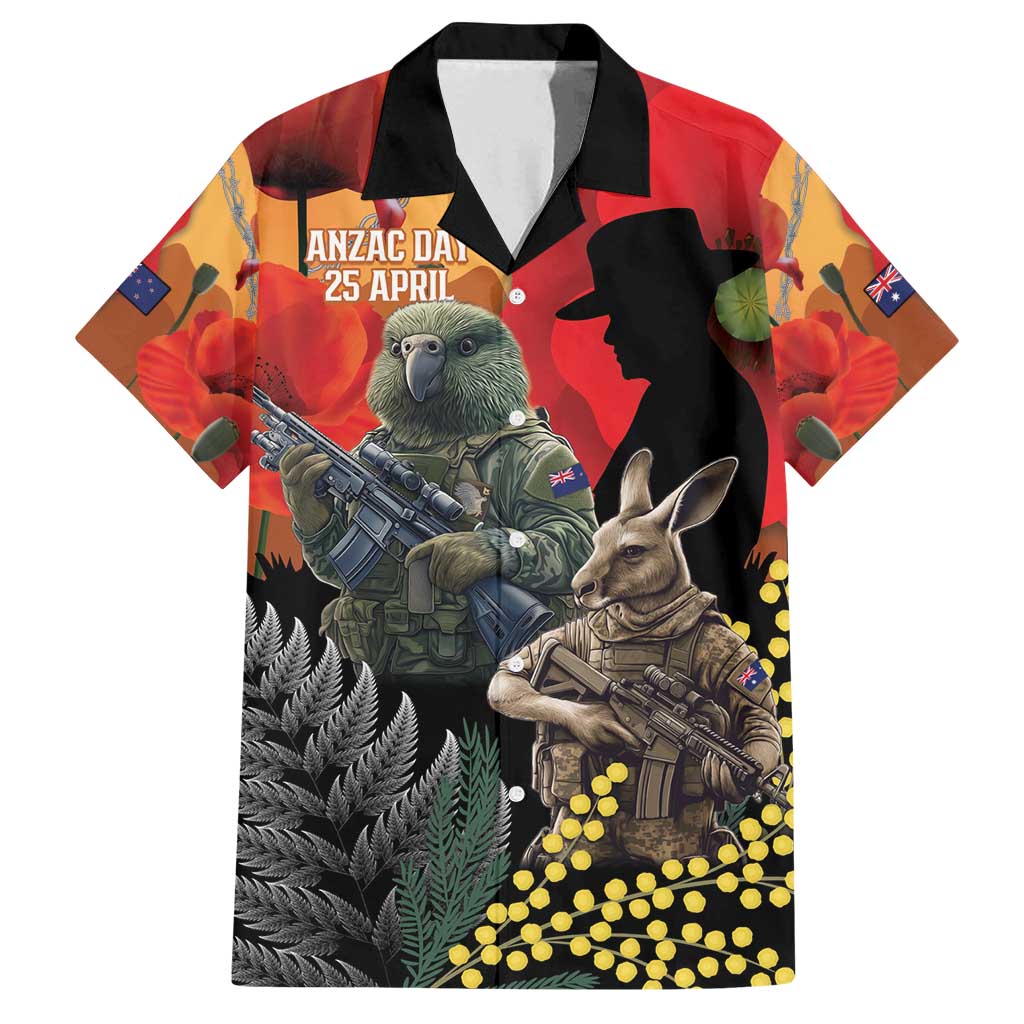 New Zealand and Australia ANZAC Day Family Matching Off Shoulder Maxi Dress and Hawaiian Shirt Sliver Fern Kakapo With Golden Wattle Kangaroo