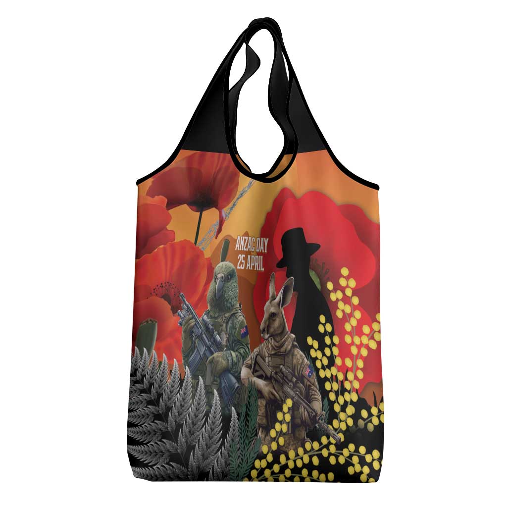 New Zealand and Australia ANZAC Day Grocery Bag Sliver Fern Kakapo With Golden Wattle Kangaroo