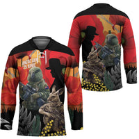 New Zealand and Australia ANZAC Day Hockey Jersey Sliver Fern Kakapo With Golden Wattle Kangaroo - Polynesian Pride