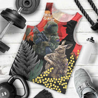 New Zealand and Australia ANZAC Day Men Tank Top Sliver Fern Kakapo With Golden Wattle Kangaroo