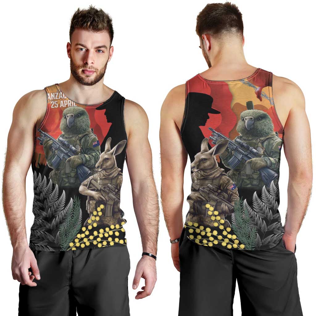 New Zealand and Australia ANZAC Day Men Tank Top Sliver Fern Kakapo With Golden Wattle Kangaroo