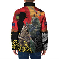 New Zealand and Australia ANZAC Day Padded Jacket Sliver Fern Kakapo With Golden Wattle Kangaroo - Polynesian Pride