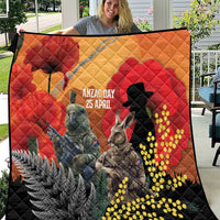 New Zealand and Australia ANZAC Day Quilt Sliver Fern Kakapo With Golden Wattle Kangaroo