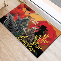 New Zealand and Australia ANZAC Day Rubber Doormat Sliver Fern Kakapo With Golden Wattle Kangaroo