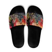 New Zealand and Australia ANZAC Day Slide Sandals Sliver Fern Kakapo With Golden Wattle Kangaroo - Polynesian Pride