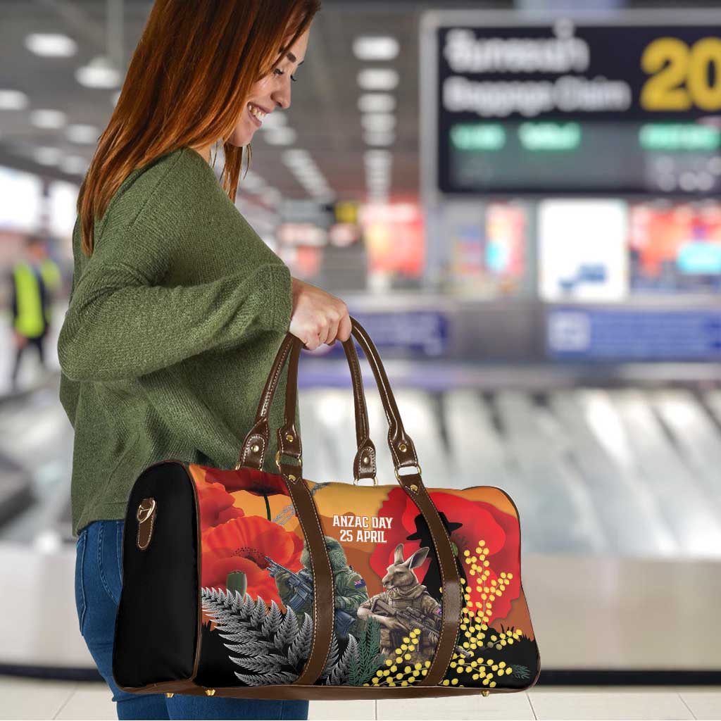 New Zealand and Australia ANZAC Day Travel Bag Sliver Fern Kakapo With Golden Wattle Kangaroo - Polynesian Pride