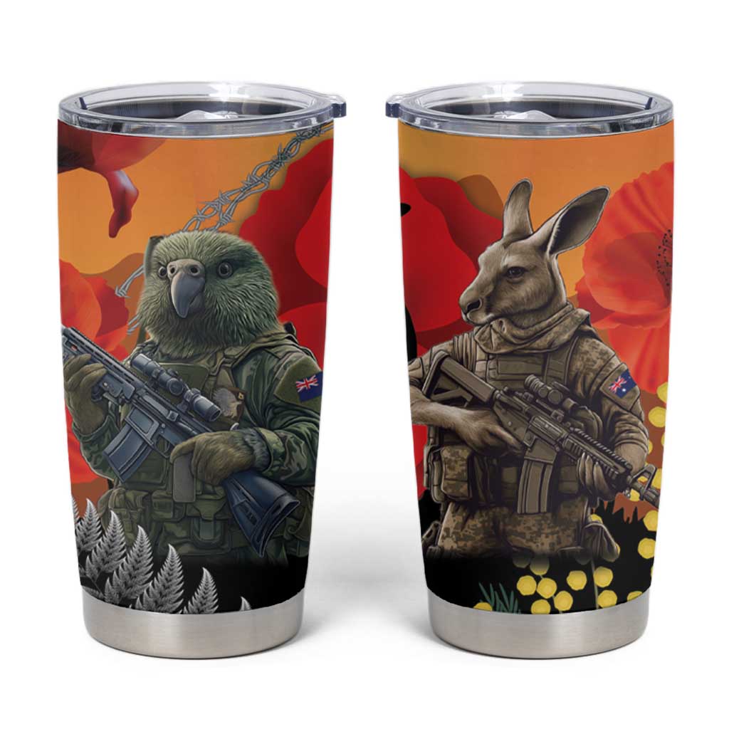 New Zealand and Australia ANZAC Day Tumbler Cup Sliver Fern Kakapo With Golden Wattle Kangaroo