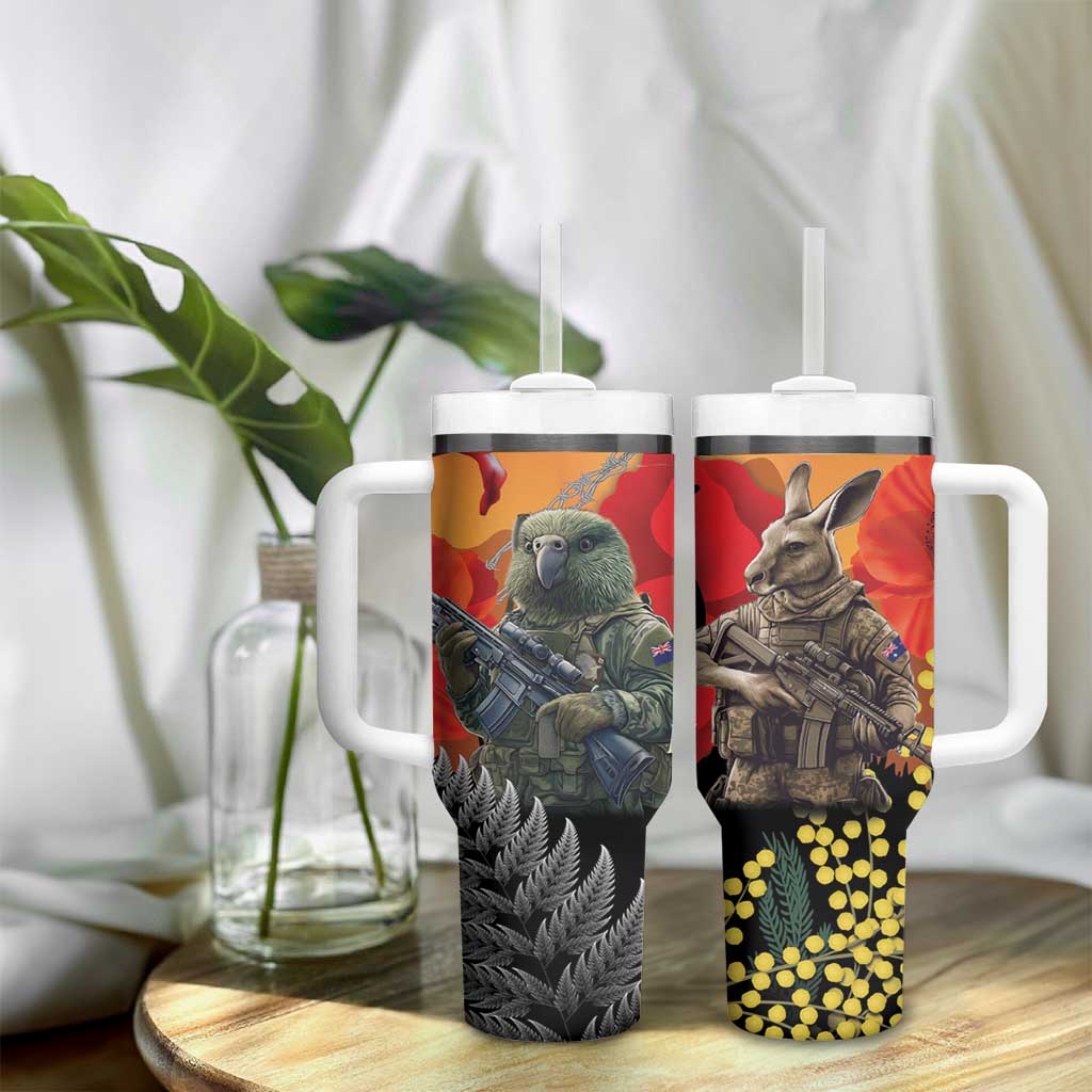 New Zealand and Australia ANZAC Day Tumbler With Handle Sliver Fern Kakapo With Golden Wattle Kangaroo