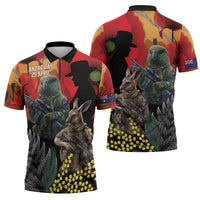 New Zealand and Australia ANZAC Day Zipper Polo Shirt Sliver Fern Kakapo With Golden Wattle Kangaroo - Polynesian Pride