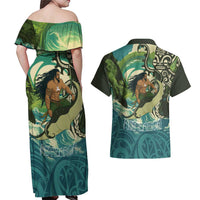 Aotearoa Tangaroa Atua Couples Matching Off Shoulder Maxi Dress and Hawaiian Shirt New Zealand God Of The Ocean