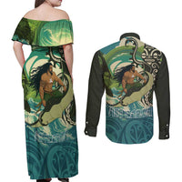 Aotearoa Tangaroa Atua Couples Matching Off Shoulder Maxi Dress and Long Sleeve Button Shirt New Zealand God Of The Ocean