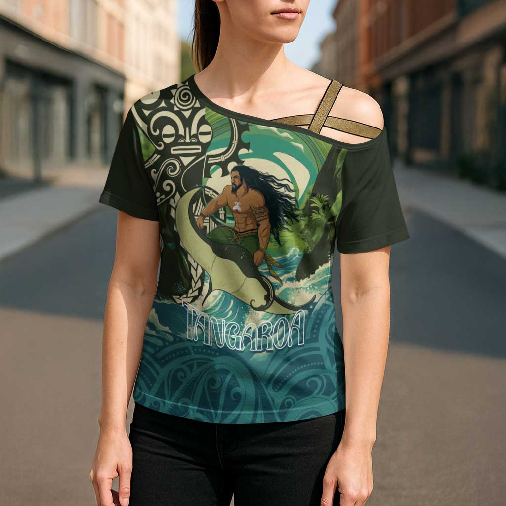 Aotearoa Tangaroa Atua Cross Shoulder Shirt New Zealand God Of The Ocean - Polynesian Pride