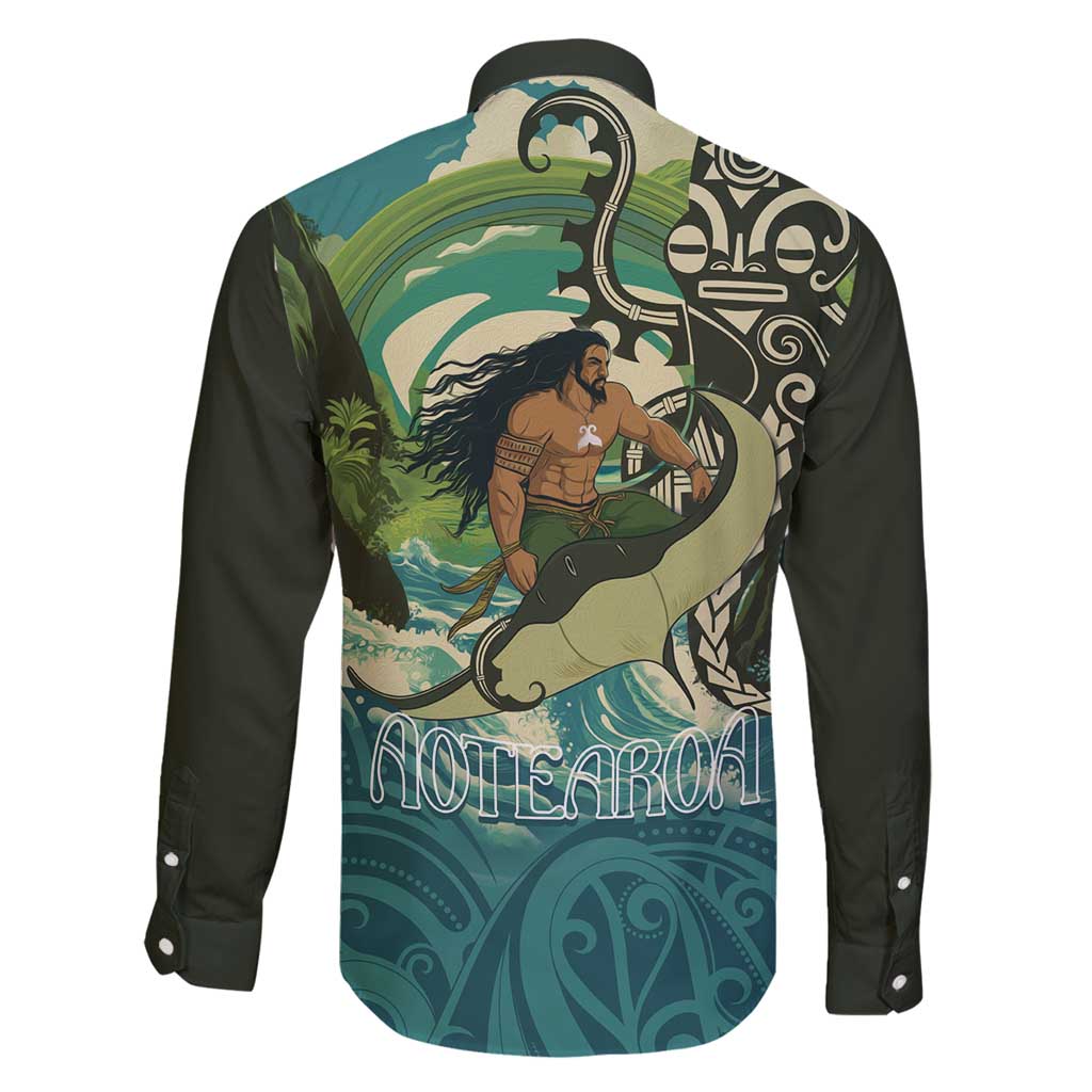 Aotearoa Tangaroa Atua Family Matching Long Sleeve Bodycon Dress and Hawaiian Shirt New Zealand God Of The Ocean