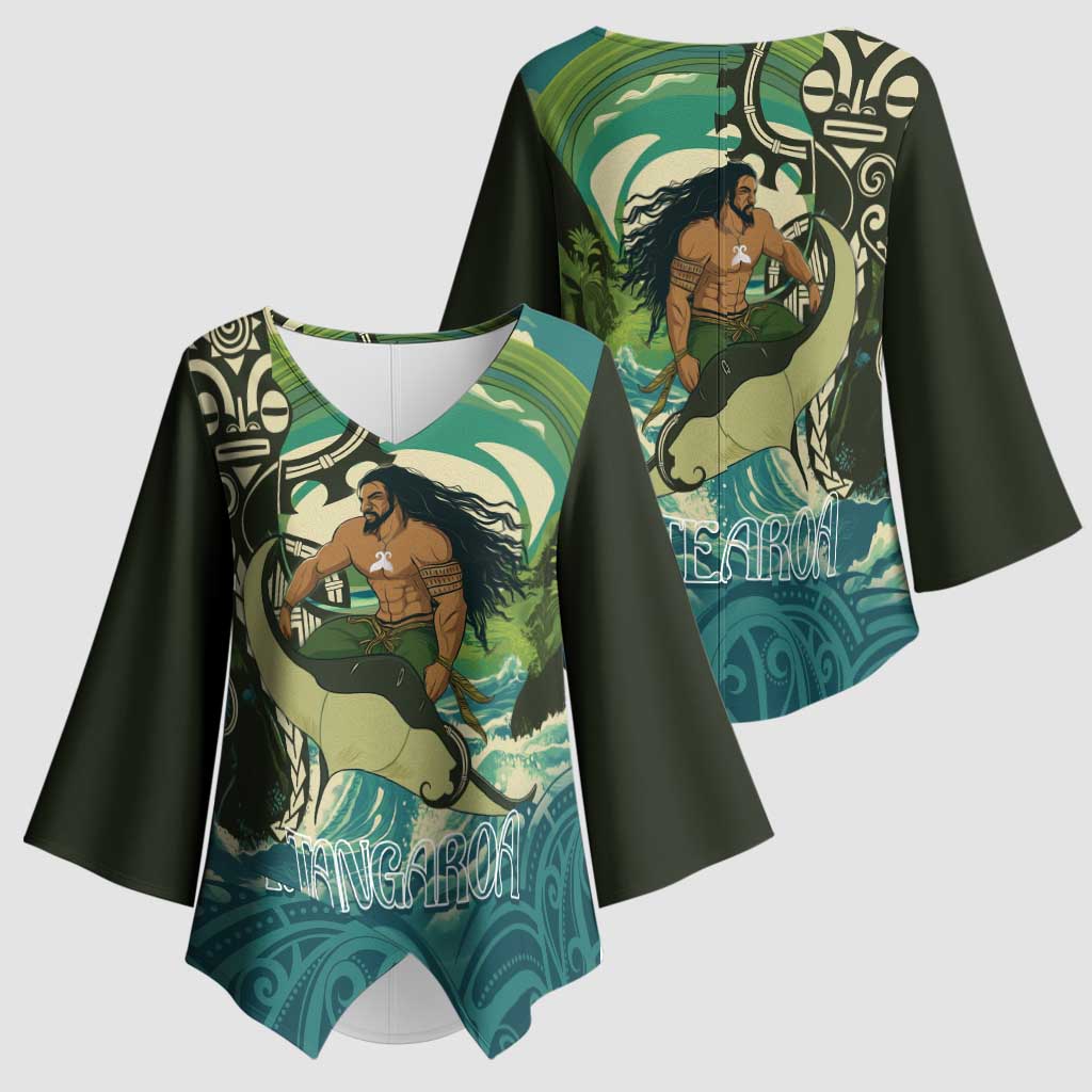 Aotearoa Tangaroa Atua Kimono Sleeve Blouse New Zealand God Of The Ocean - Polynesian Pride