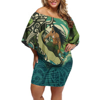 Aotearoa Tangaroa Atua Off Shoulder Short Dress New Zealand God Of The Ocean