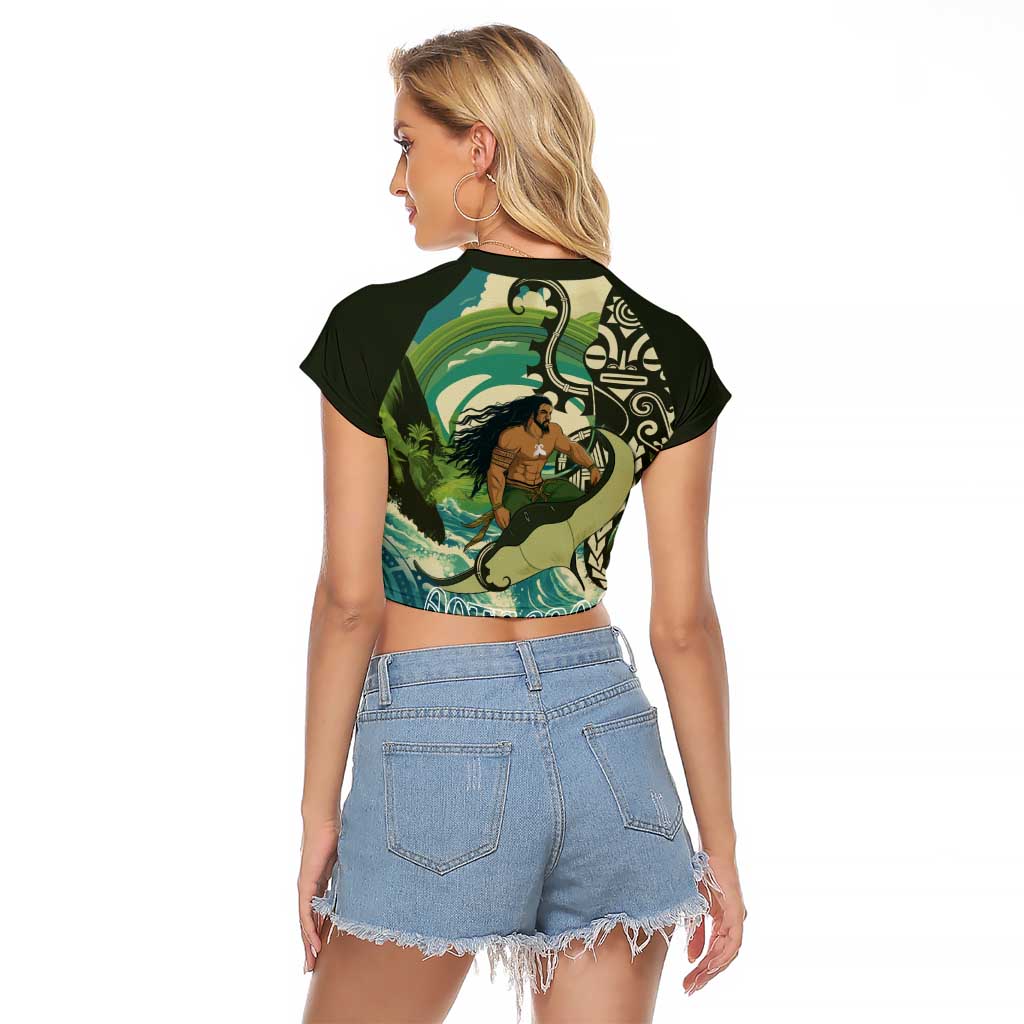 Aotearoa Tangaroa Atua Raglan Cropped T Shirt New Zealand God Of The Ocean
