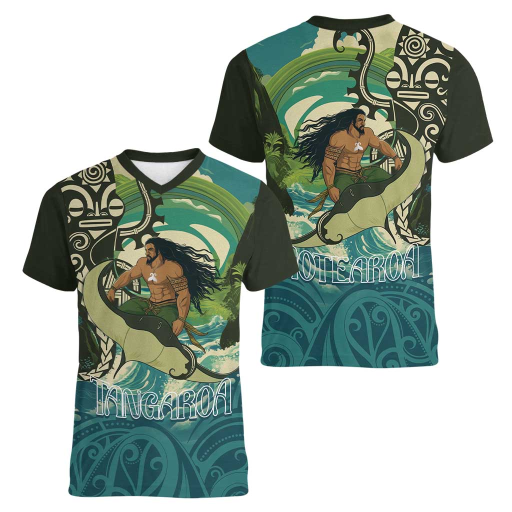 Aotearoa Tangaroa Atua Women V-Neck T-Shirt New Zealand God Of The Ocean