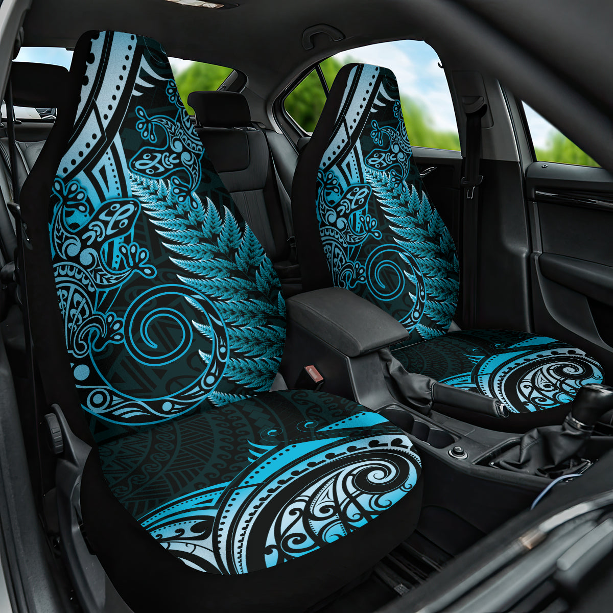 New Zealand Lizard Car Seat Cover Silver Fern Aotearoa Maori Blue Version
