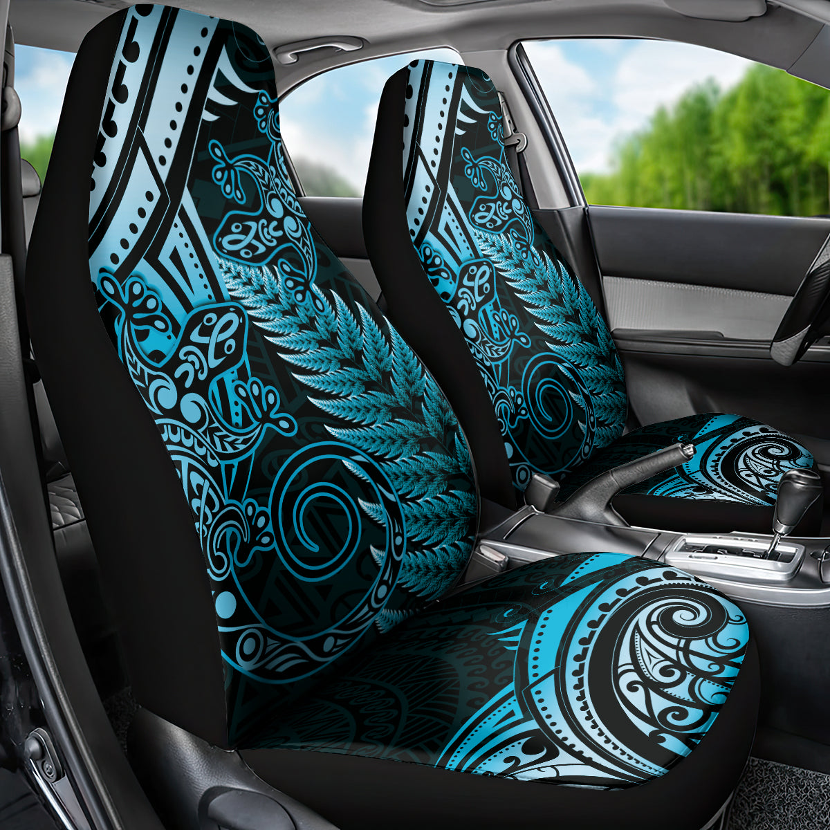 New Zealand Lizard Car Seat Cover Silver Fern Aotearoa Maori Blue Version