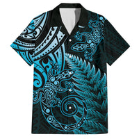 New Zealand Lizard Family Matching Puletasi and Hawaiian Shirt Silver Fern Aotearoa Maori Blue Version LT14 Dad's Shirt - Short Sleeve Blue - Polynesian Pride