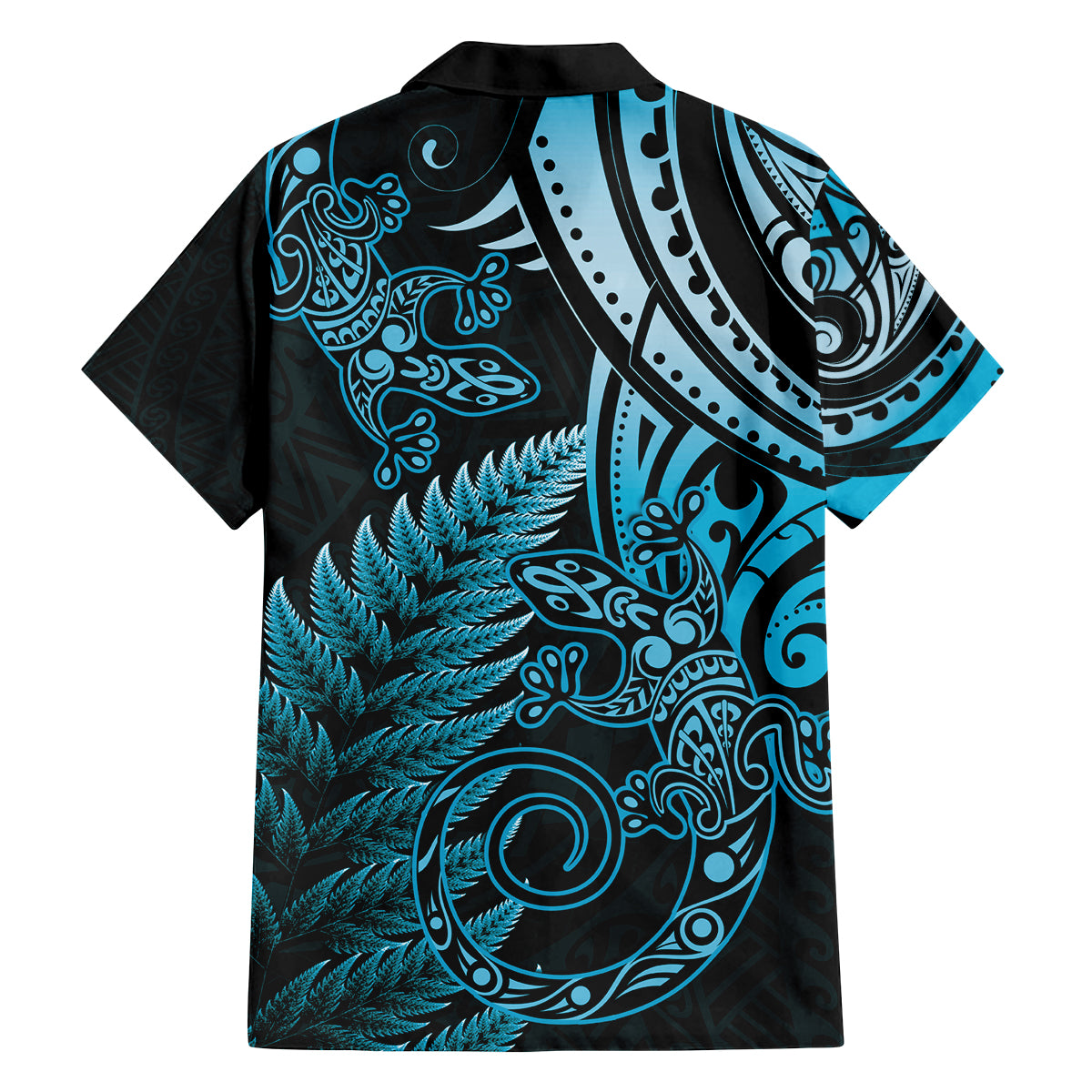 New Zealand Lizard Family Matching Puletasi and Hawaiian Shirt Silver Fern Aotearoa Maori Blue Version LT14 - Polynesian Pride