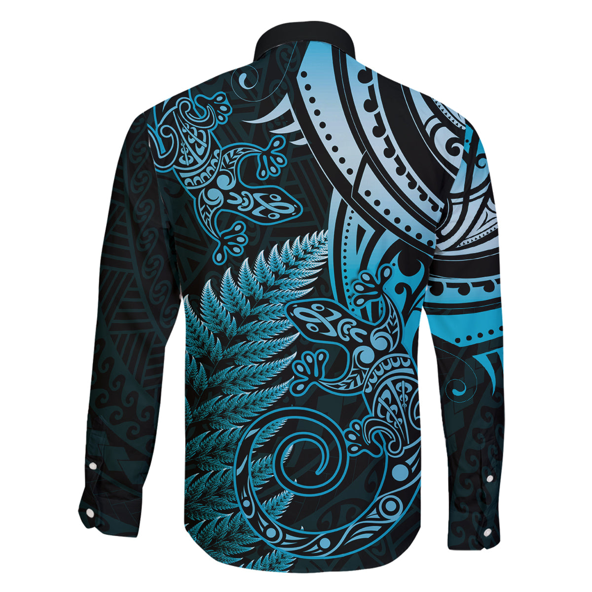 New Zealand Lizard Family Matching Puletasi and Hawaiian Shirt Silver Fern Aotearoa Maori Blue Version LT14 - Polynesian Pride