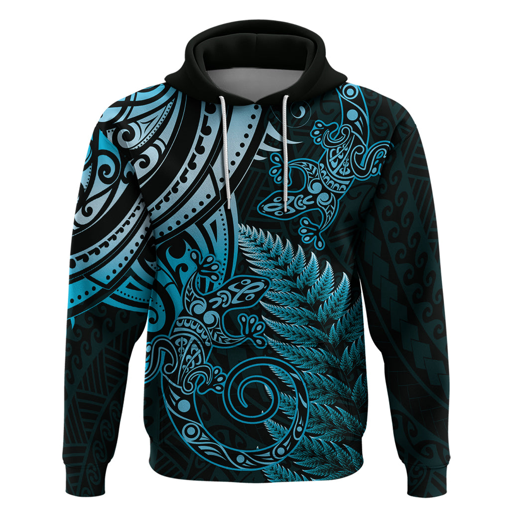 New Zealand Lizard Hoodie Silver Fern Aotearoa Maori Blue Version