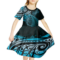 New Zealand Lizard Kid Short Sleeve Dress Silver Fern Aotearoa Maori Blue Version LT14 - Polynesian Pride