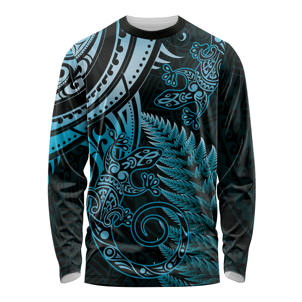 New Zealand Lizard Long Sleeve Shirt Silver Fern Aotearoa Maori Blue Version LT14 Unisex Blue - Polynesian Pride