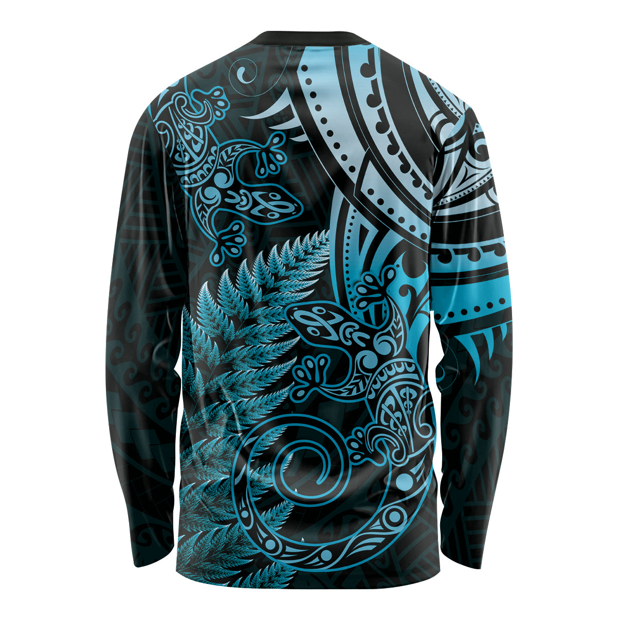 New Zealand Lizard Long Sleeve Shirt Silver Fern Aotearoa Maori Blue Version LT14 - Polynesian Pride