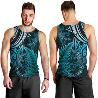 New Zealand Lizard Men Tank Top Silver Fern Aotearoa Maori Blue Version