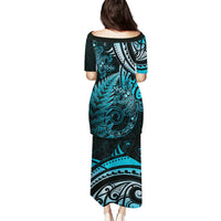 New Zealand Lizard Puletasi Silver Fern Aotearoa Maori Blue Version