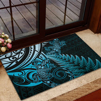 New Zealand Lizard Rubber Doormat Silver Fern Aotearoa Maori Blue Version