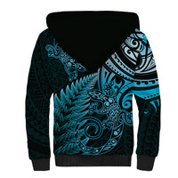 New Zealand Lizard Sherpa Hoodie Silver Fern Aotearoa Maori Blue Version
