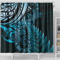 New Zealand Lizard Shower Curtain Silver Fern Aotearoa Maori Blue Version