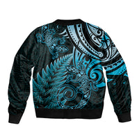 New Zealand Lizard Sleeve Zip Bomber Jacket Silver Fern Aotearoa Maori Blue Version