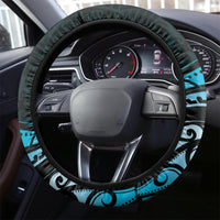 New Zealand Lizard Steering Wheel Cover Silver Fern Aotearoa Maori Blue Version