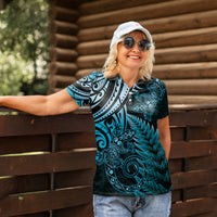 New Zealand Lizard Women Polo Shirt Silver Fern Aotearoa Maori Blue Version