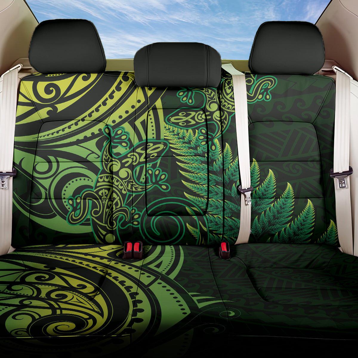 New Zealand Lizard Back Car Seat Cover Silver Fern Aotearoa Maori Green Version