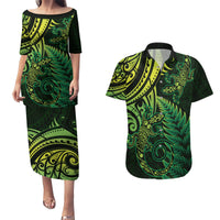 New Zealand Lizard Couples Matching Puletasi and Hawaiian Shirt Silver Fern Aotearoa Maori Green Version