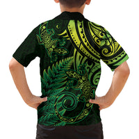 New Zealand Lizard Family Matching Off Shoulder Short Dress and Hawaiian Shirt Silver Fern Aotearoa Maori Green Version