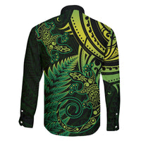New Zealand Lizard Family Matching Off Shoulder Short Dress and Hawaiian Shirt Silver Fern Aotearoa Maori Green Version