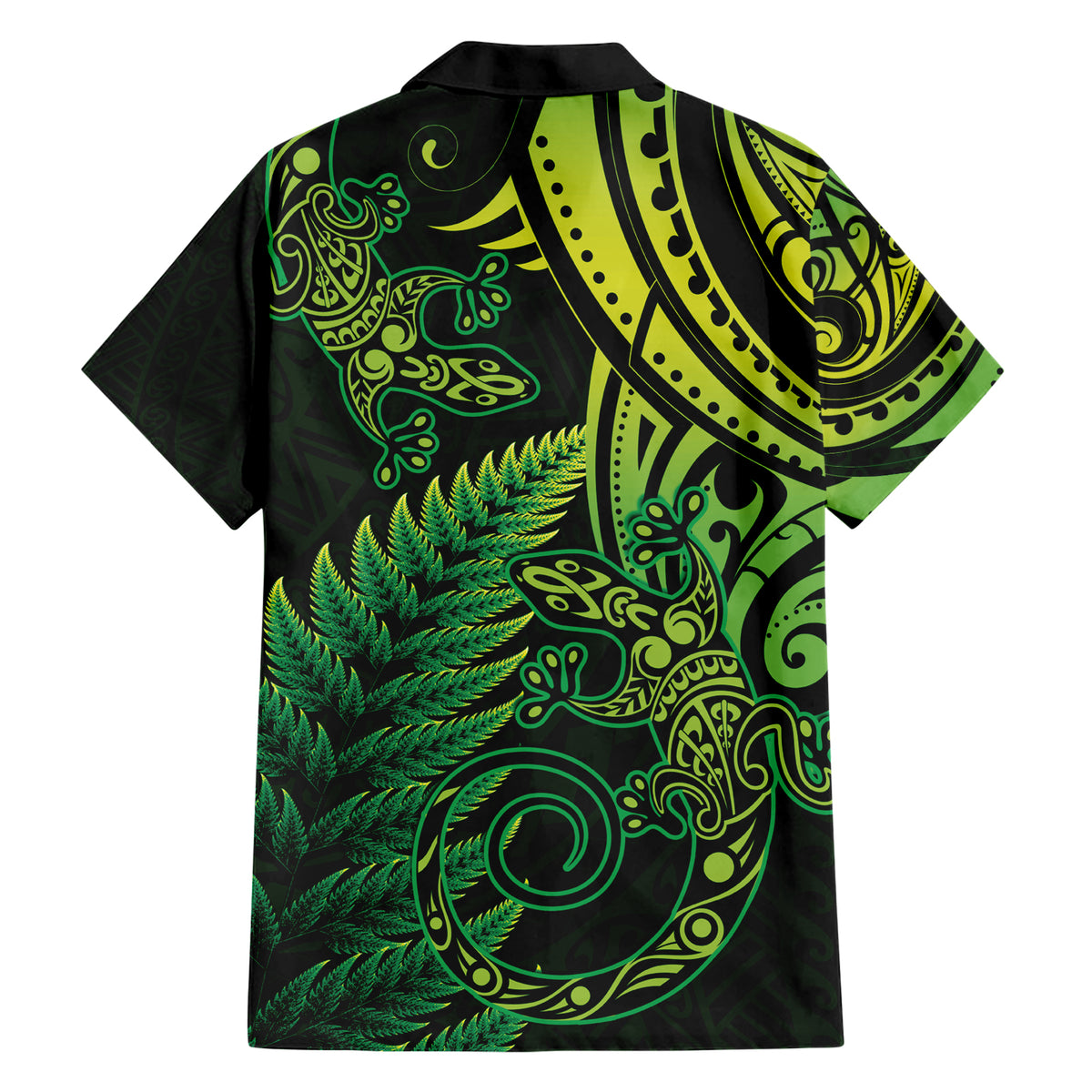 New Zealand Lizard Family Matching Short Sleeve Bodycon Dress and Hawaiian Shirt Silver Fern Aotearoa Maori Green Version