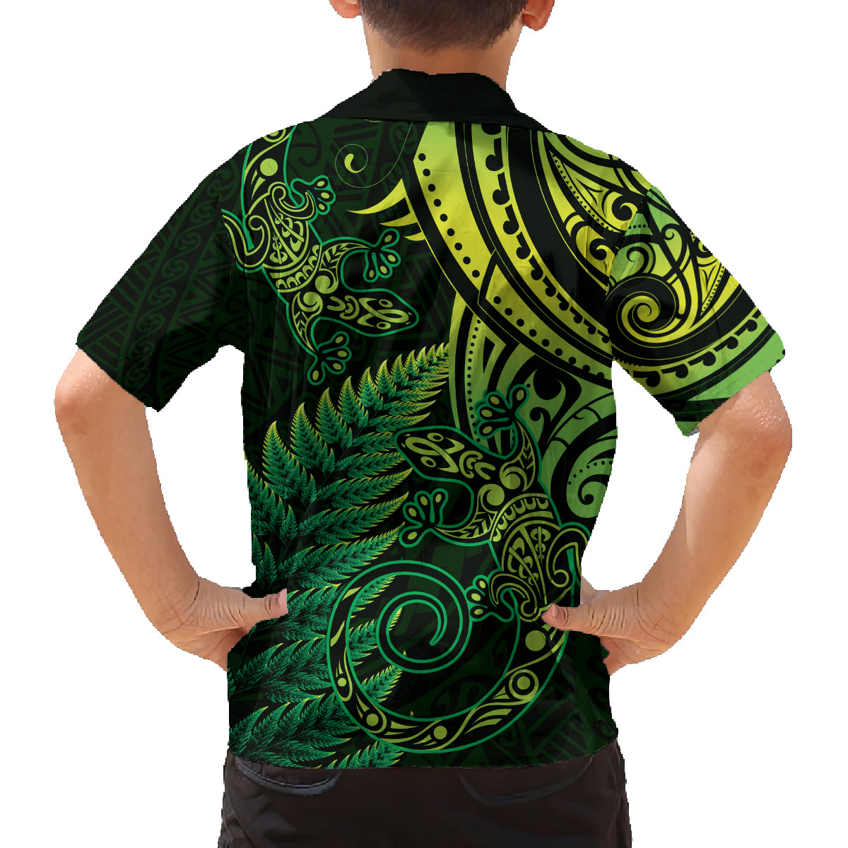 New Zealand Lizard Family Matching Tank Maxi Dress and Hawaiian Shirt Silver Fern Aotearoa Maori Green Version