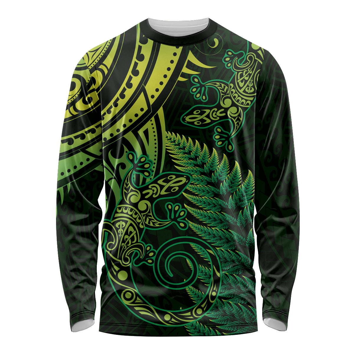 New Zealand Lizard Long Sleeve Shirt Silver Fern Aotearoa Maori Green Version LT14 Unisex Green - Polynesian Pride
