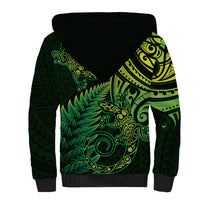 New Zealand Lizard Sherpa Hoodie Silver Fern Aotearoa Maori Green Version