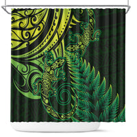 New Zealand Lizard Shower Curtain Silver Fern Aotearoa Maori Green Version
