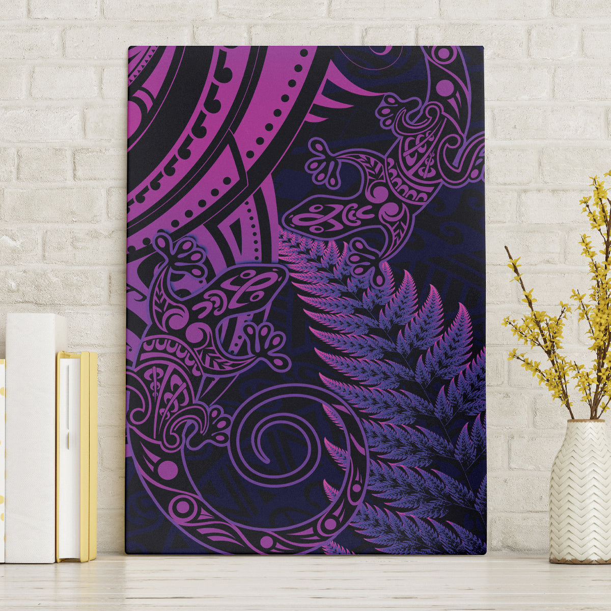 New Zealand Lizard Canvas Wall Art Silver Fern Aotearoa Maori Purple Version